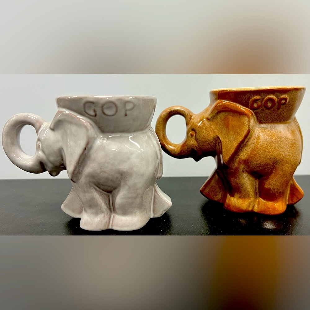 Vintage Frankoma 1968 & 1979 GOP US Pat Collector's Collectible Elephant Mugs